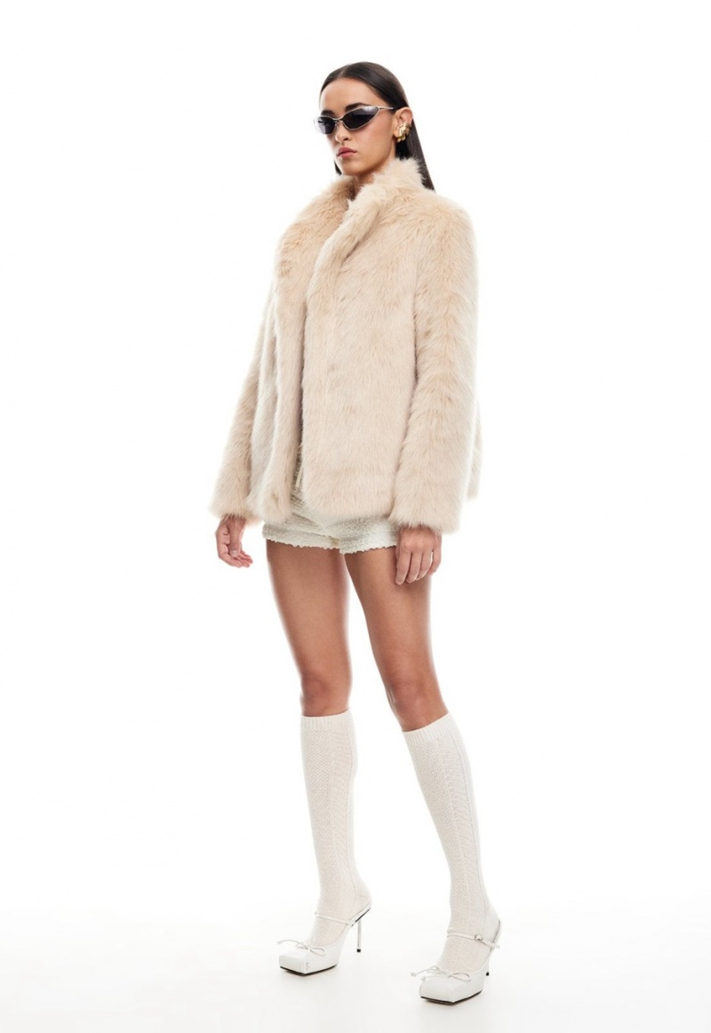 Beige Lioness Bada Bing Faux Fur Coat | Ireland-WKADF4567