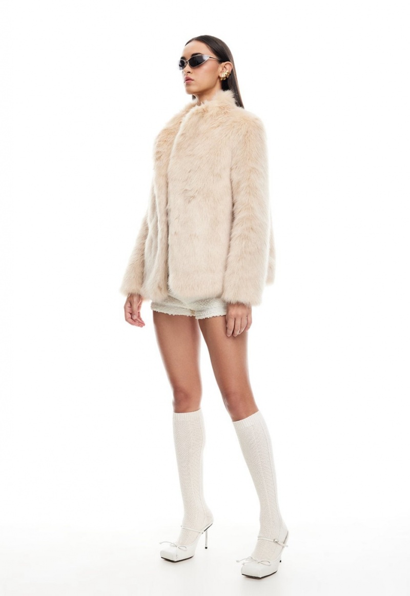 Beige Lioness Bada Bing Faux Fur Coat | Ireland-WKADF4567