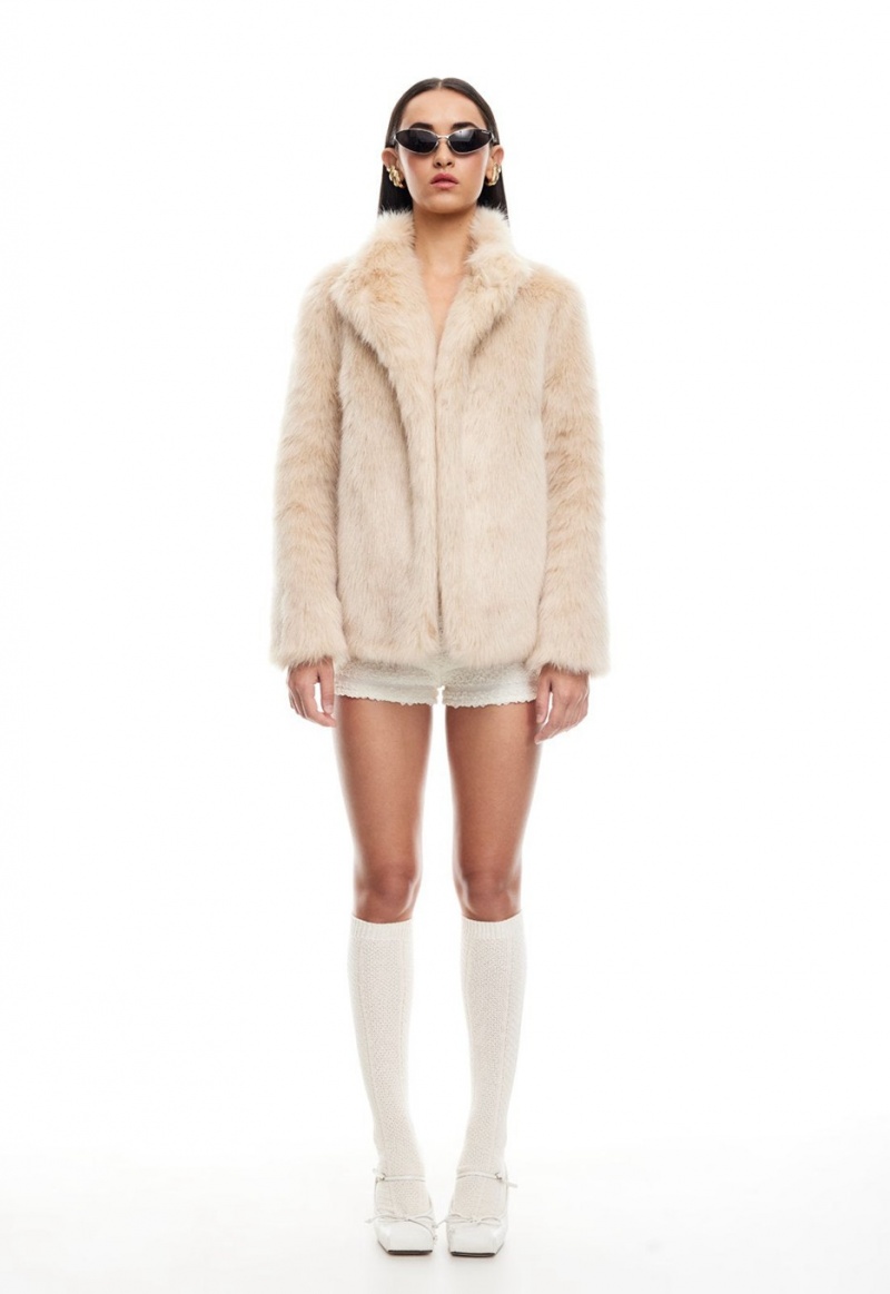 Beige Lioness Bada Bing Faux Fur Coat | Ireland-WKADF4567