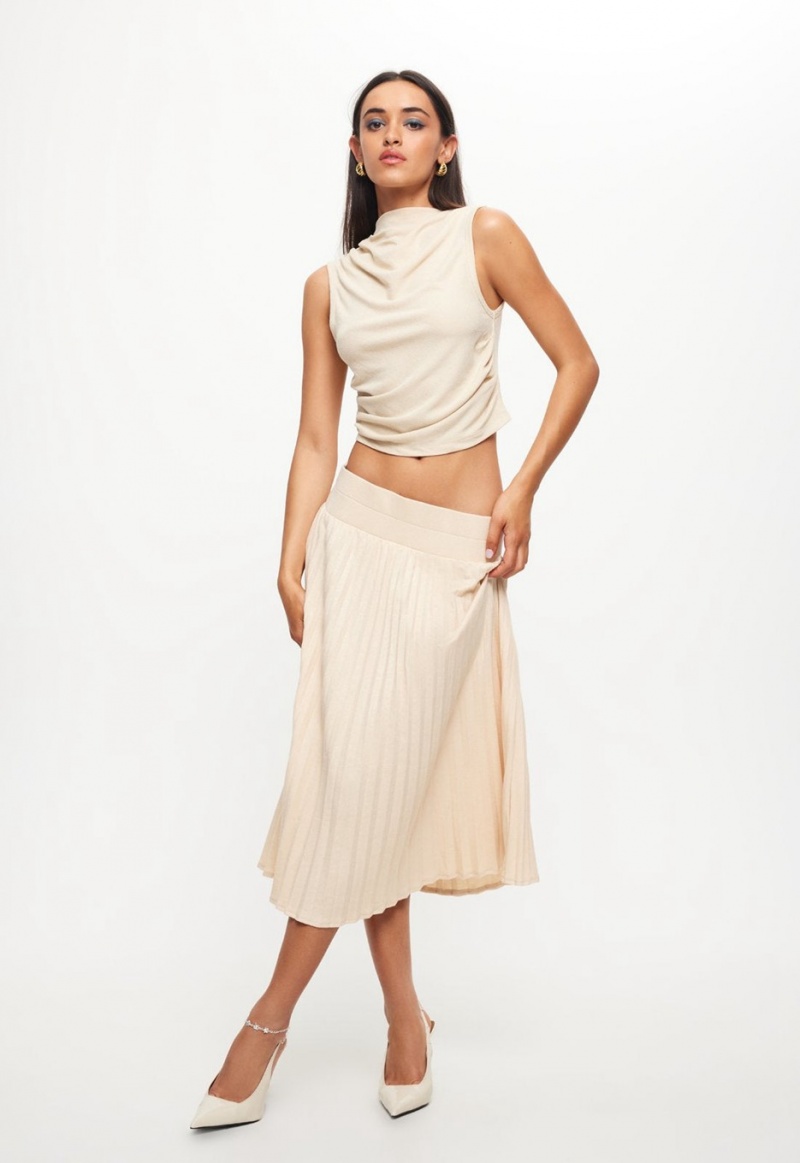 Beige Lioness Sydney Pleat Skirt | Ireland-ASTCR8674