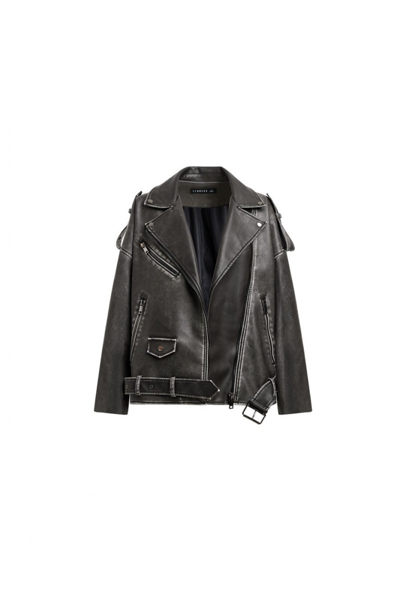 Black Lioness Ace Biker Leather Jacket | Ireland-VKJIH6851