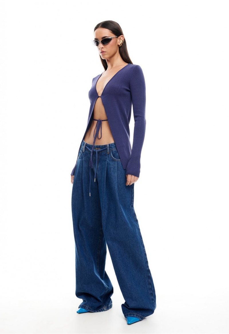 Dark Blue Lioness Slouched Tie Up Jeans | Ireland-KBDXY4520