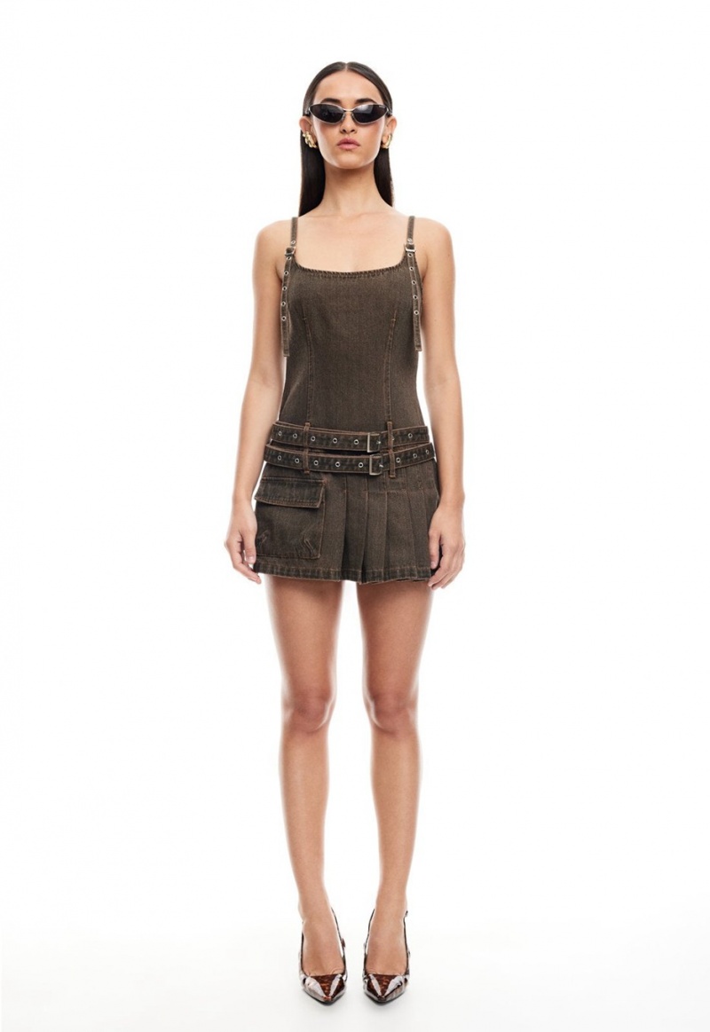 Dark Brown Lioness Biker Mini Dress | Ireland-BESFG6810