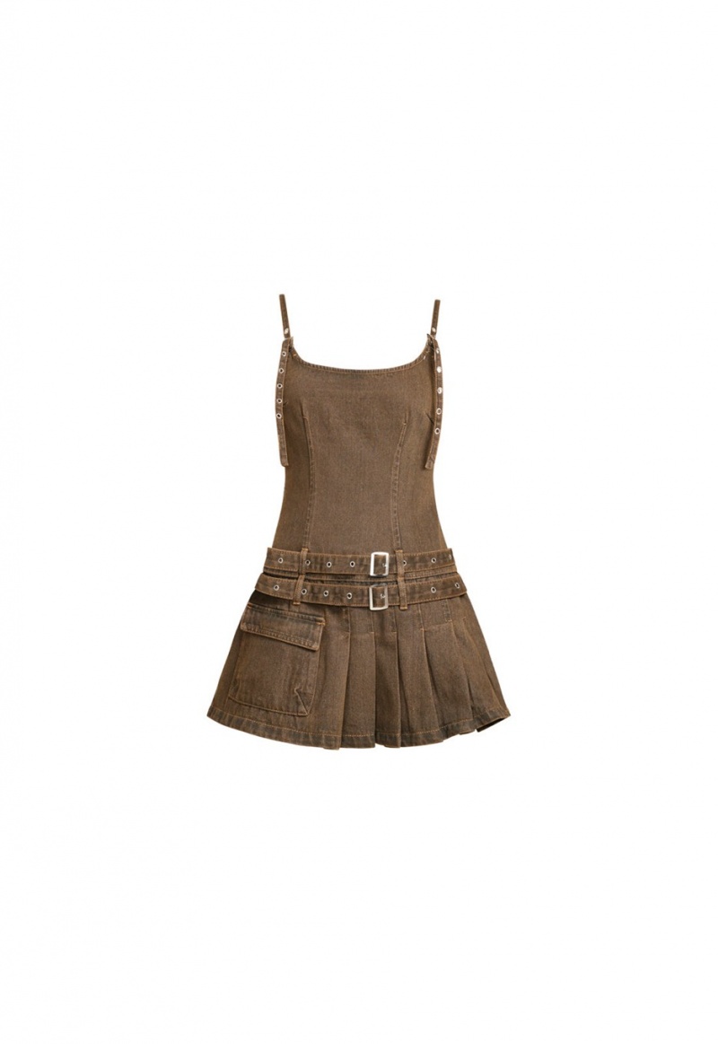 Dark Brown Lioness Biker Mini Dress | Ireland-BESFG6810