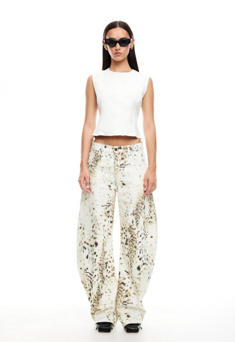 White / Leopard Lioness Horseshoe Jeans | Ireland-YOBMF7531