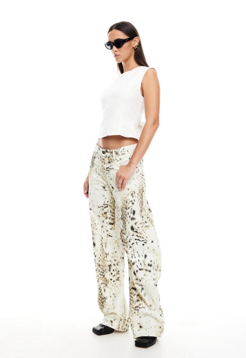 White / Leopard Lioness Horseshoe Jeans | Ireland-YOBMF7531